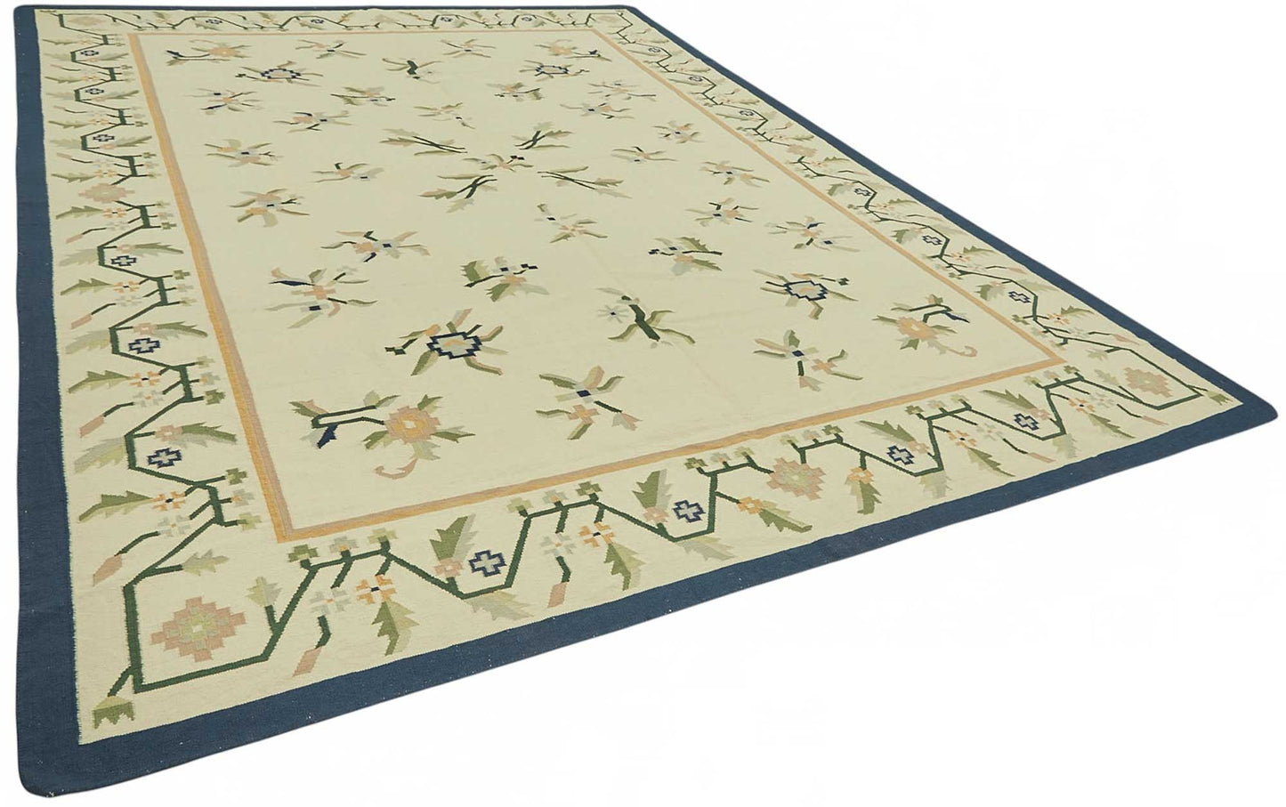 10x13 Handwoven Floral Dhurrie Kilim Rug - 48901