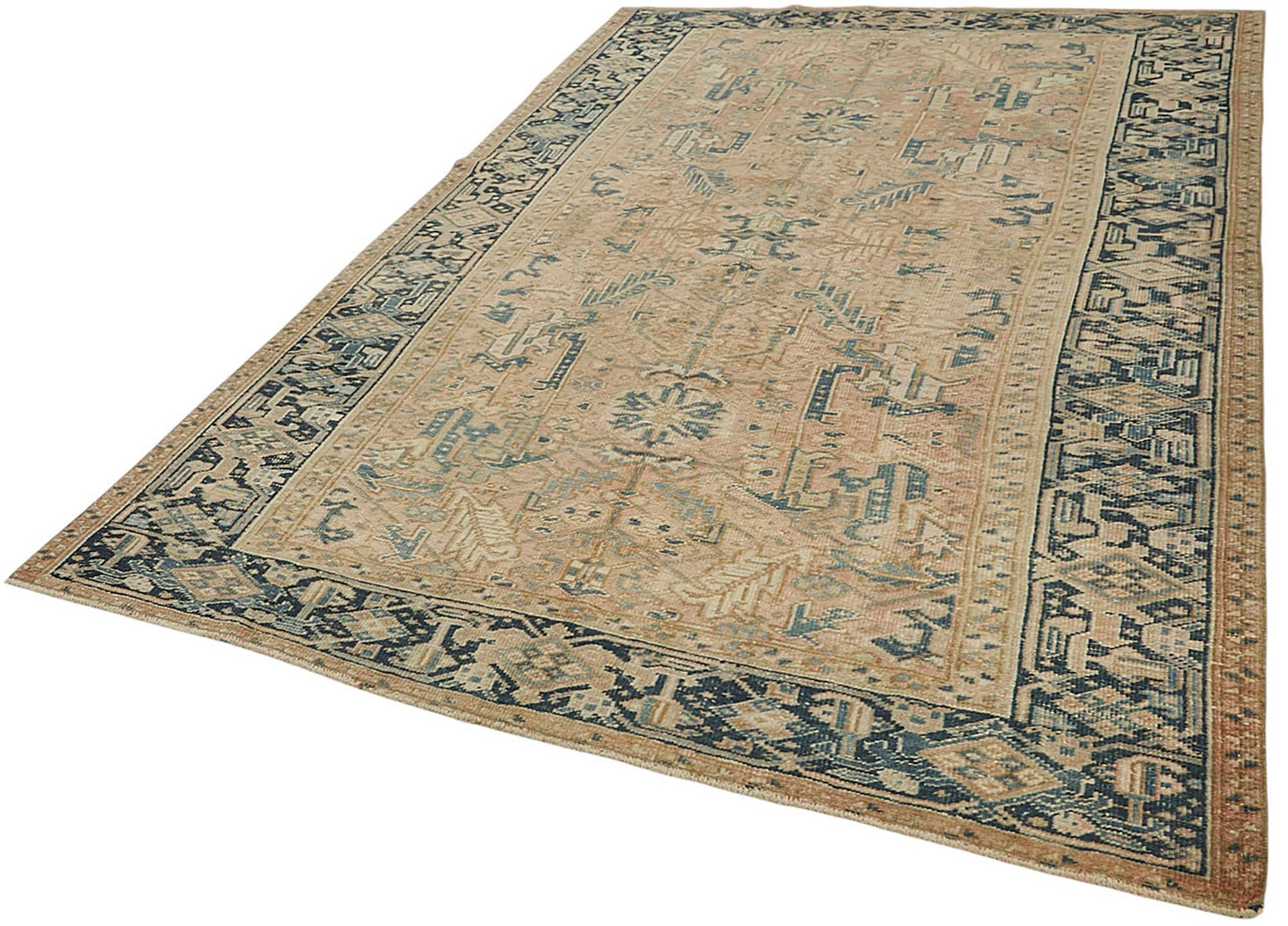 7x10 Beige Antique Persian Heriz Rug - 50041