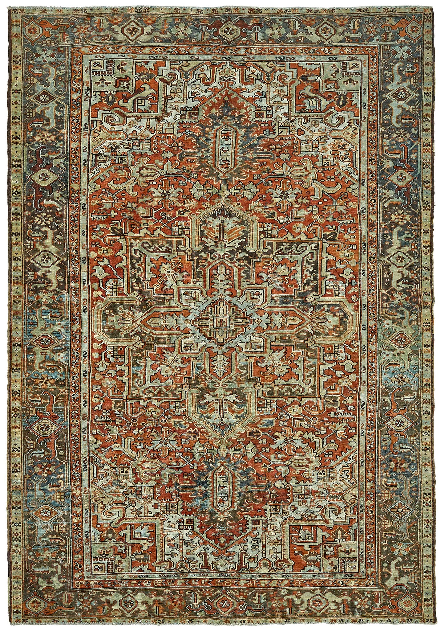 7x11 Beige Antique Persian Heriz Rug - 50042