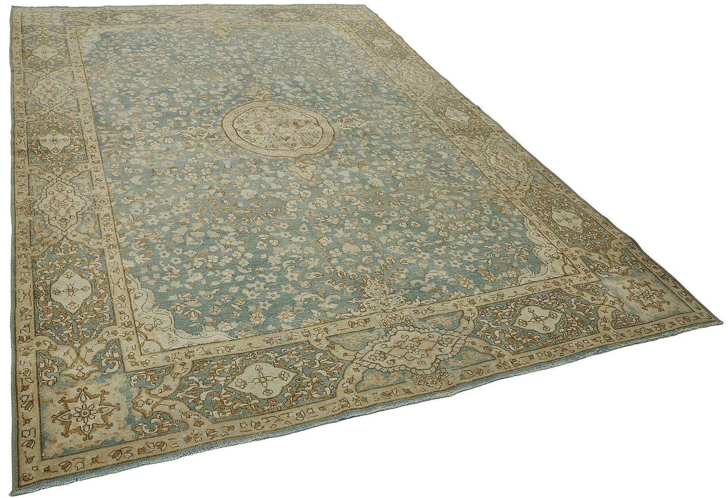 7x10 Beige Antique Persian Tabriz Rug - 50126