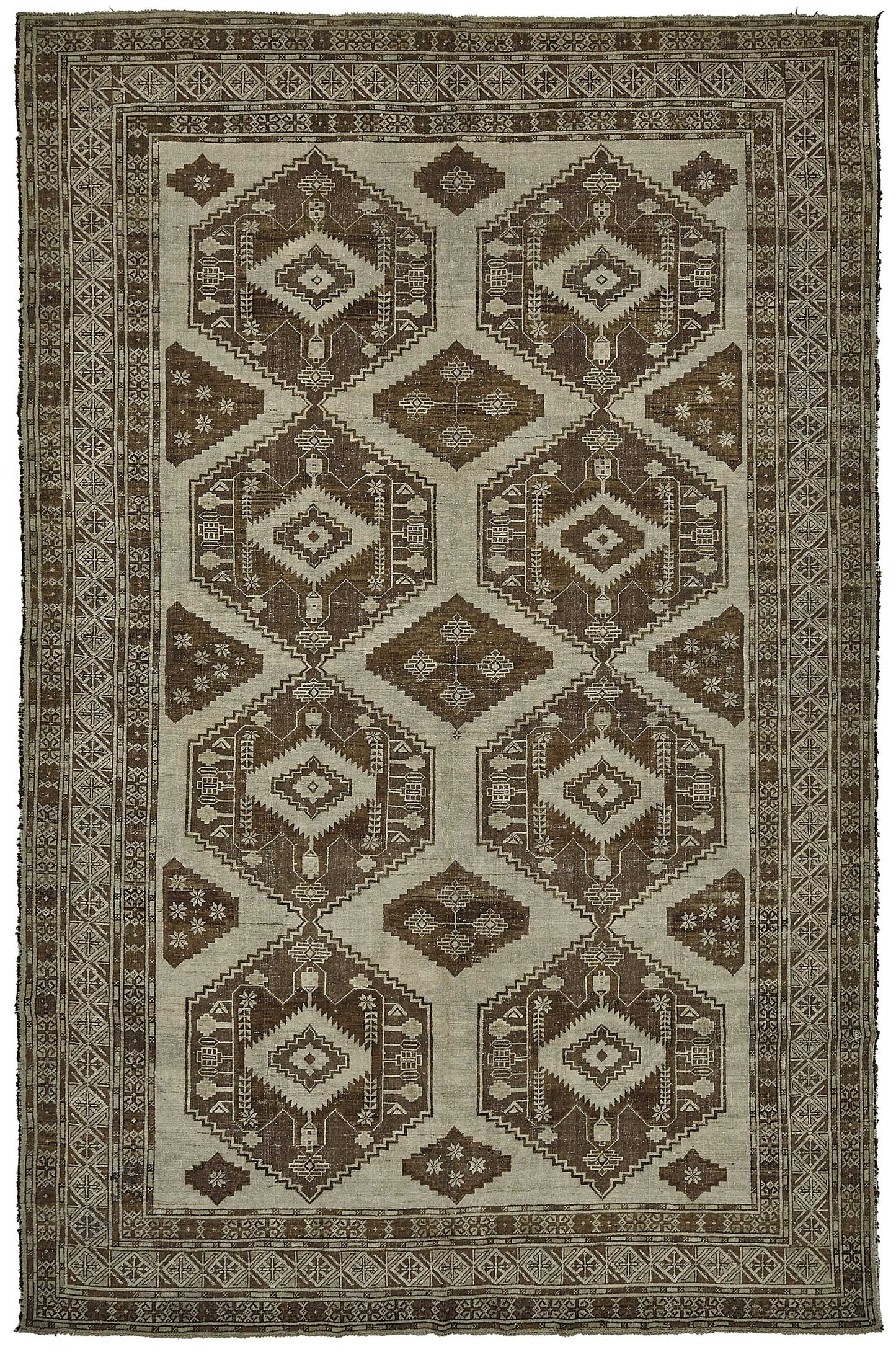 7x11 Beige Antique Afghan Ensari Rug - 50144