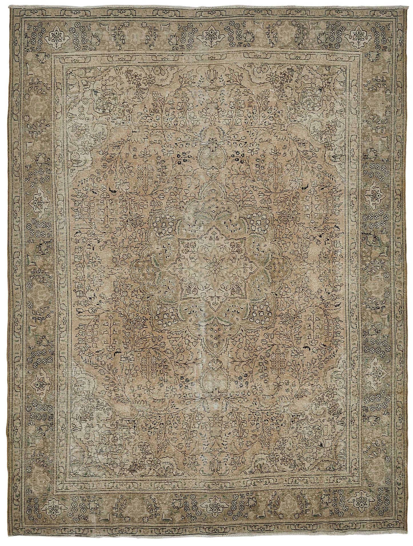 10x13 Beige Vintage Persian Tabriz Rug - 50245