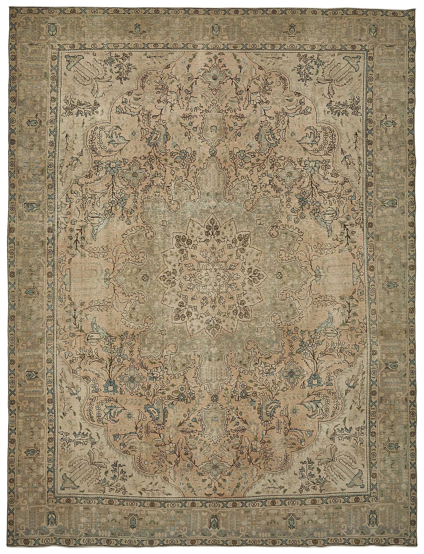 9x12 Beige Vintage Persian Tabriz Rug - 50246