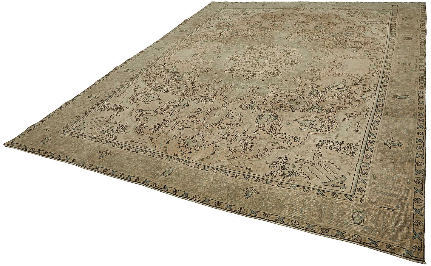 9x12 Beige Vintage Persian Tabriz Rug - 50246