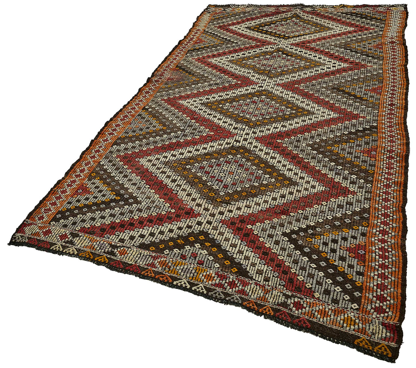 5x10 Orange Vintage Turkish Kilim Rug - 51217