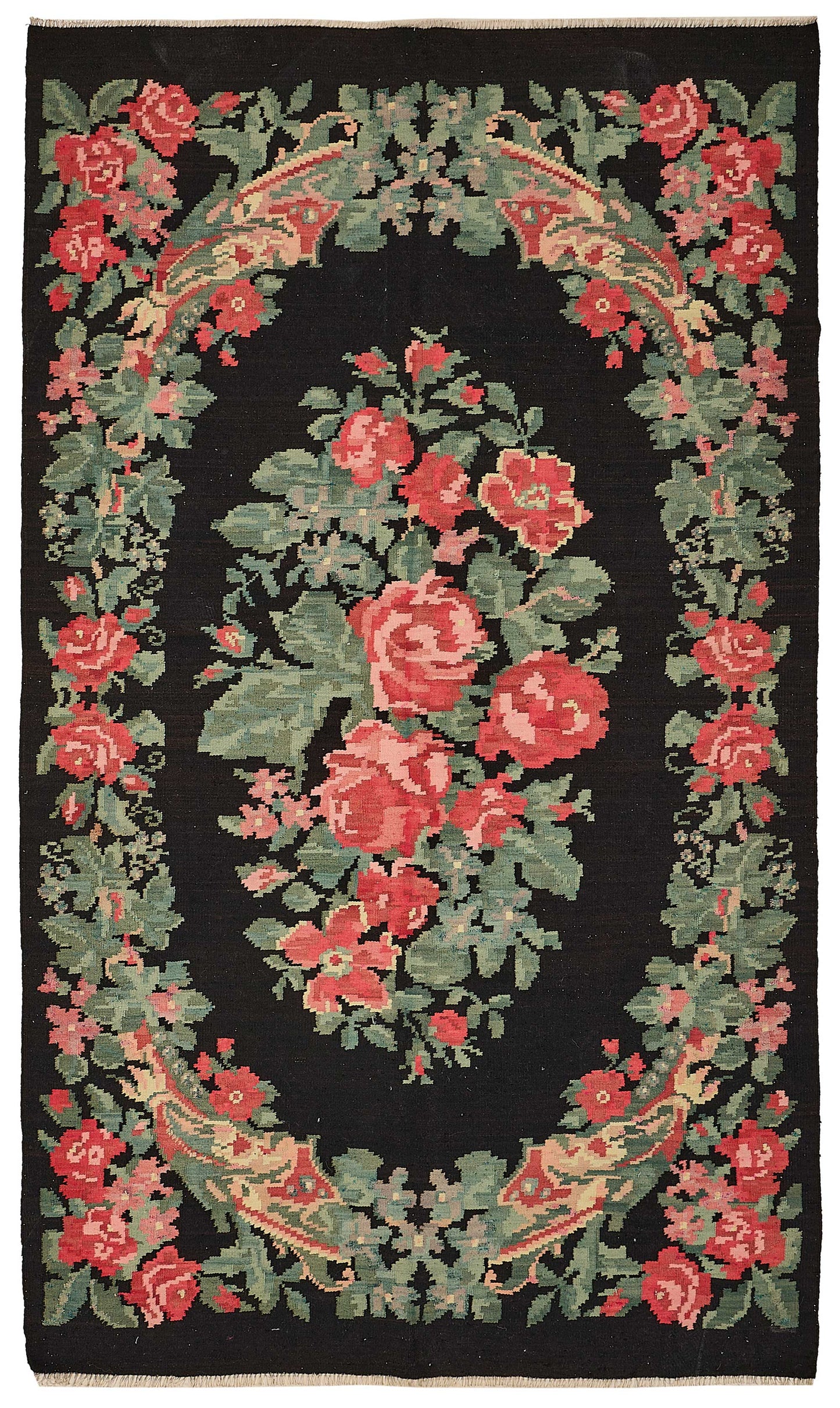 5x9 Black Vintage Moldovan Kilim Rug - 51289
