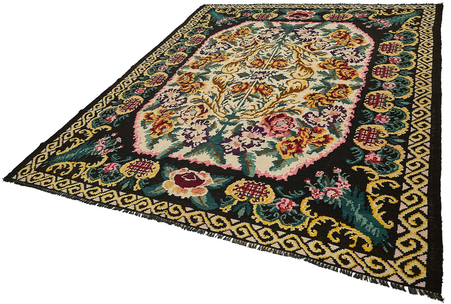 7x9 Black Vintage Moldovan Kilim Rug - 51291