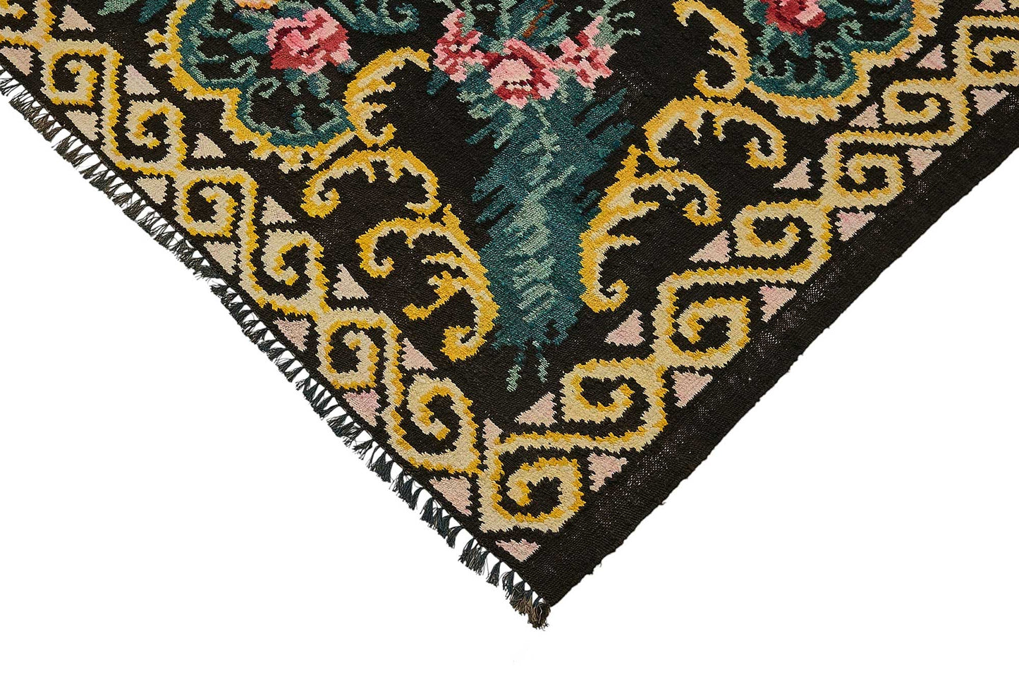 7x9 Black Vintage Moldovan Kilim Rug - 51291