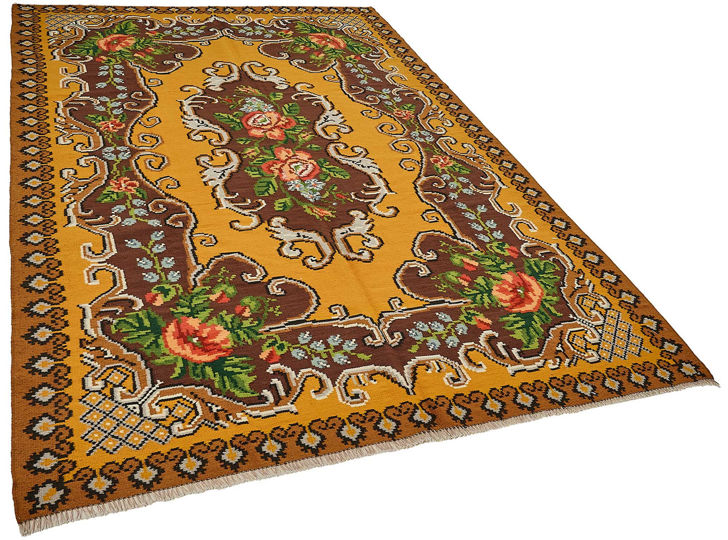 6x9 Yellow Vintage Moldovan Kilim Rug - 51300