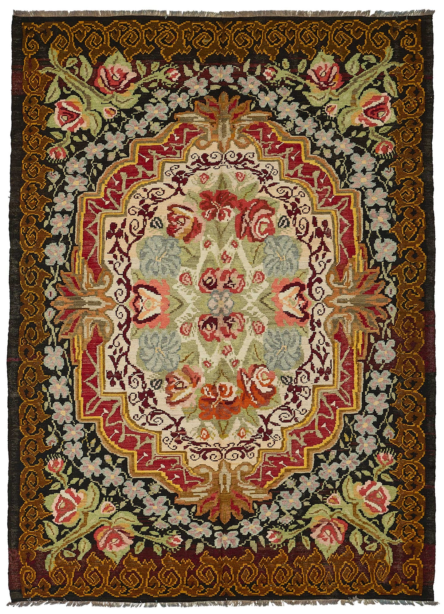 7x10 Black Vintage Moldovan Kilim Rug - 51305