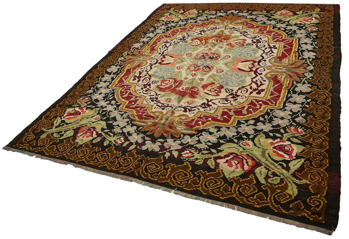 7x10 Black Vintage Moldovan Kilim Rug - 51305
