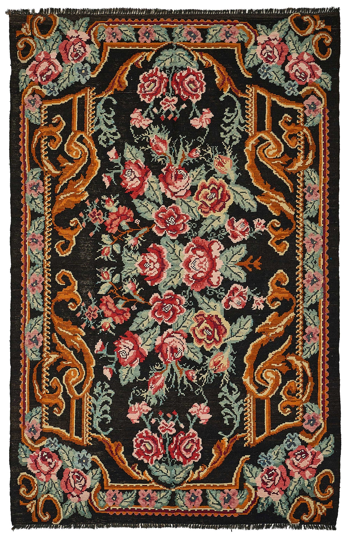6x9 Black Vintage Moldovan Kilim Rug - 51307