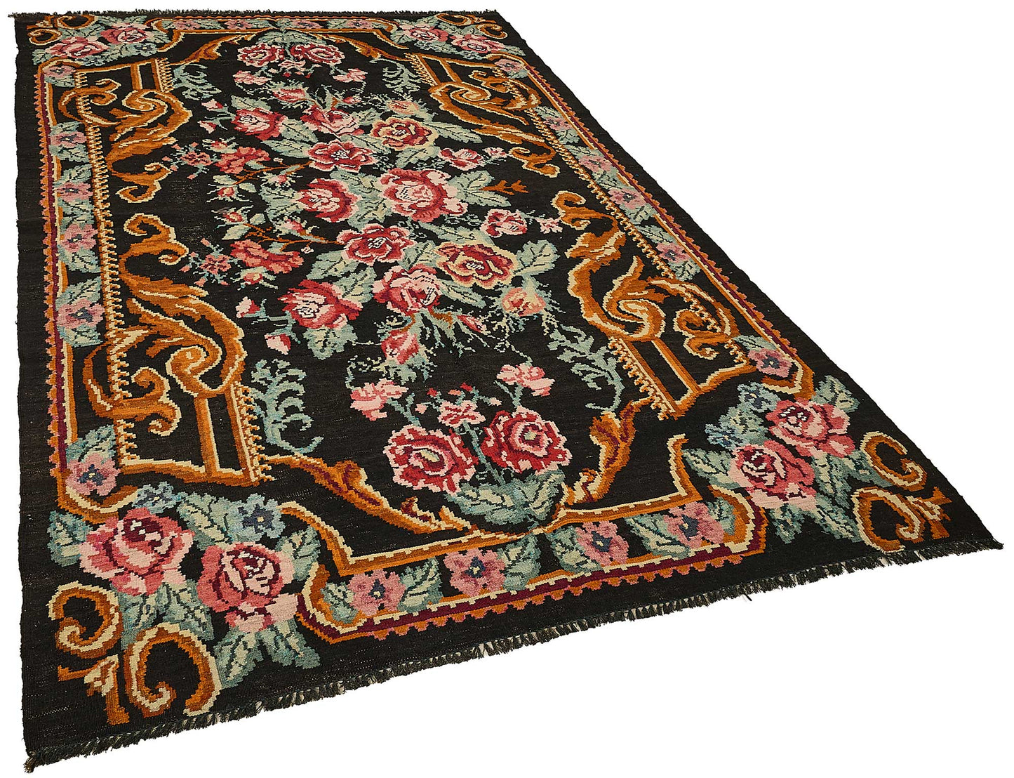 6x9 Black Vintage Moldovan Kilim Rug - 51307