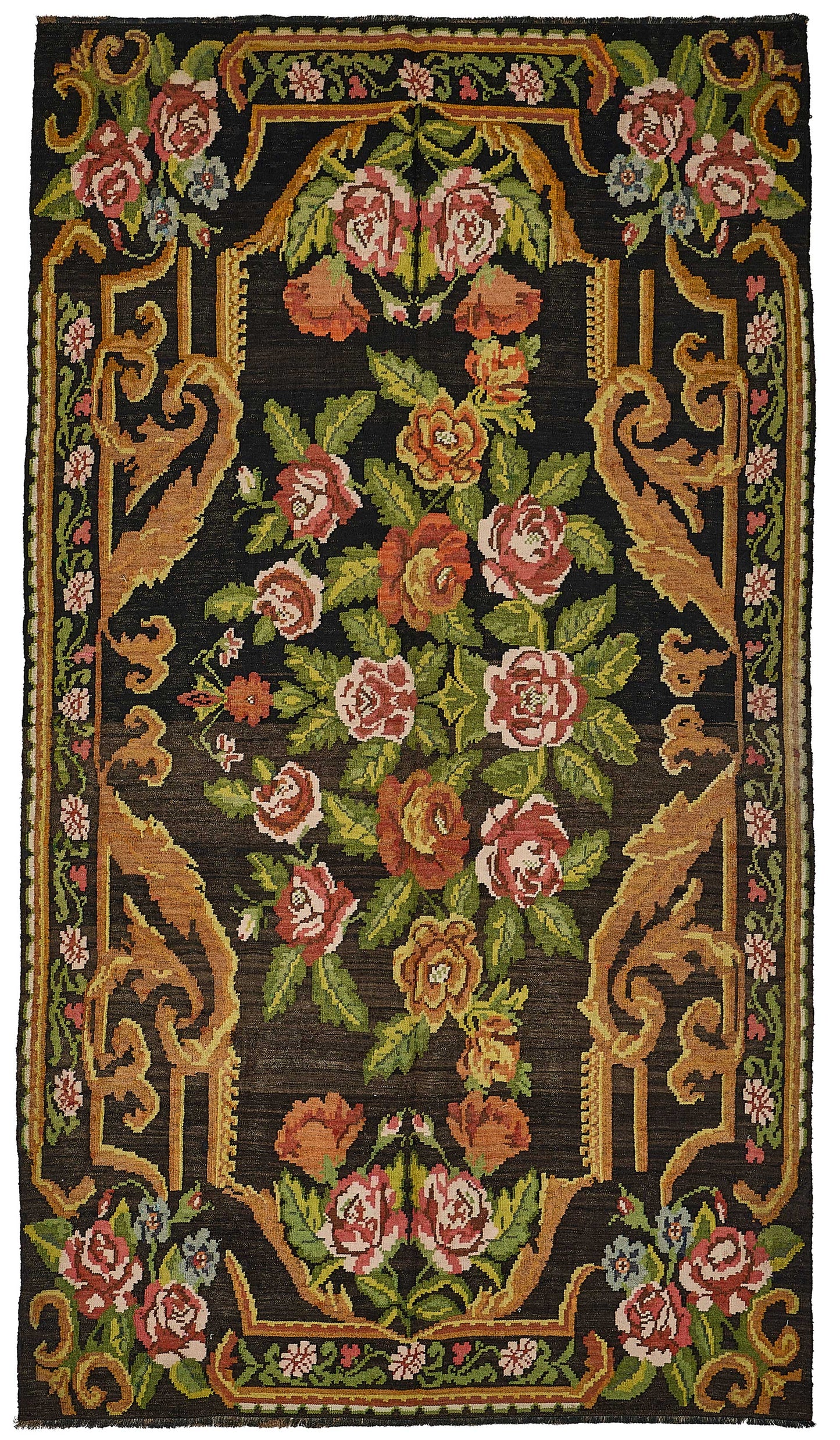 5x10 Black Vintage Moldovan Kilim Rug - 51309