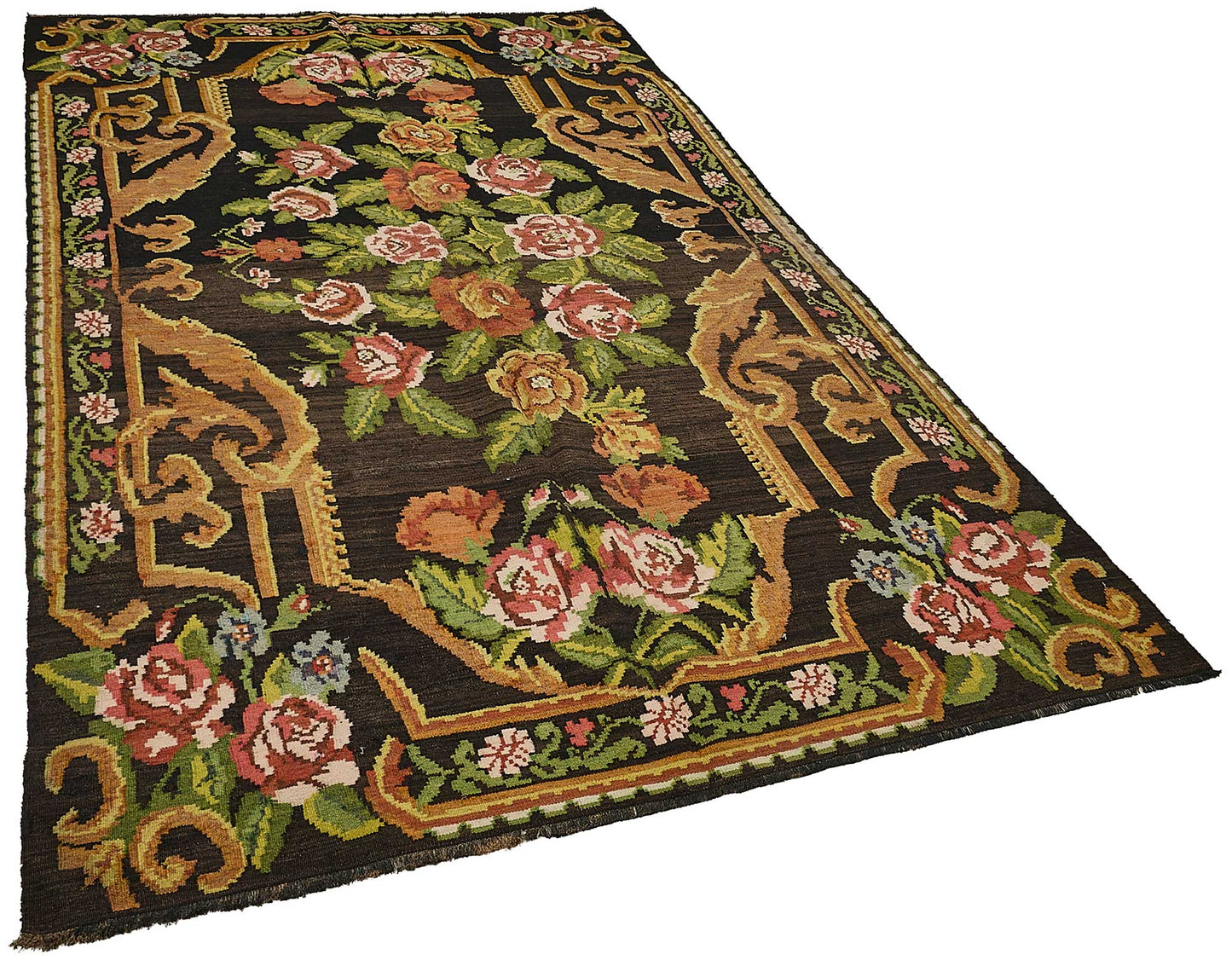 5x10 Black Vintage Moldovan Kilim Rug - 51309