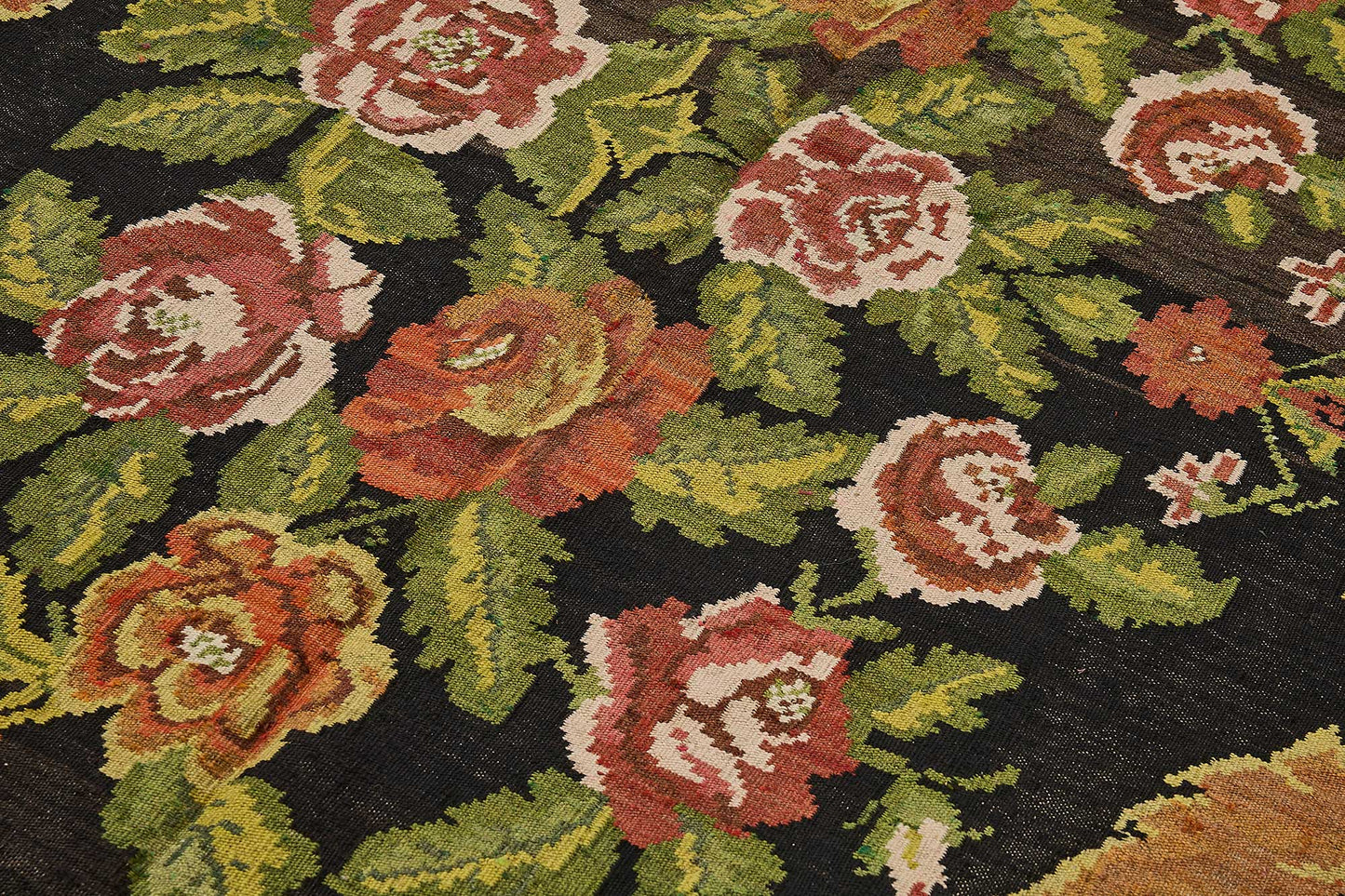 5x10 Black Vintage Moldovan Kilim Rug - 51309