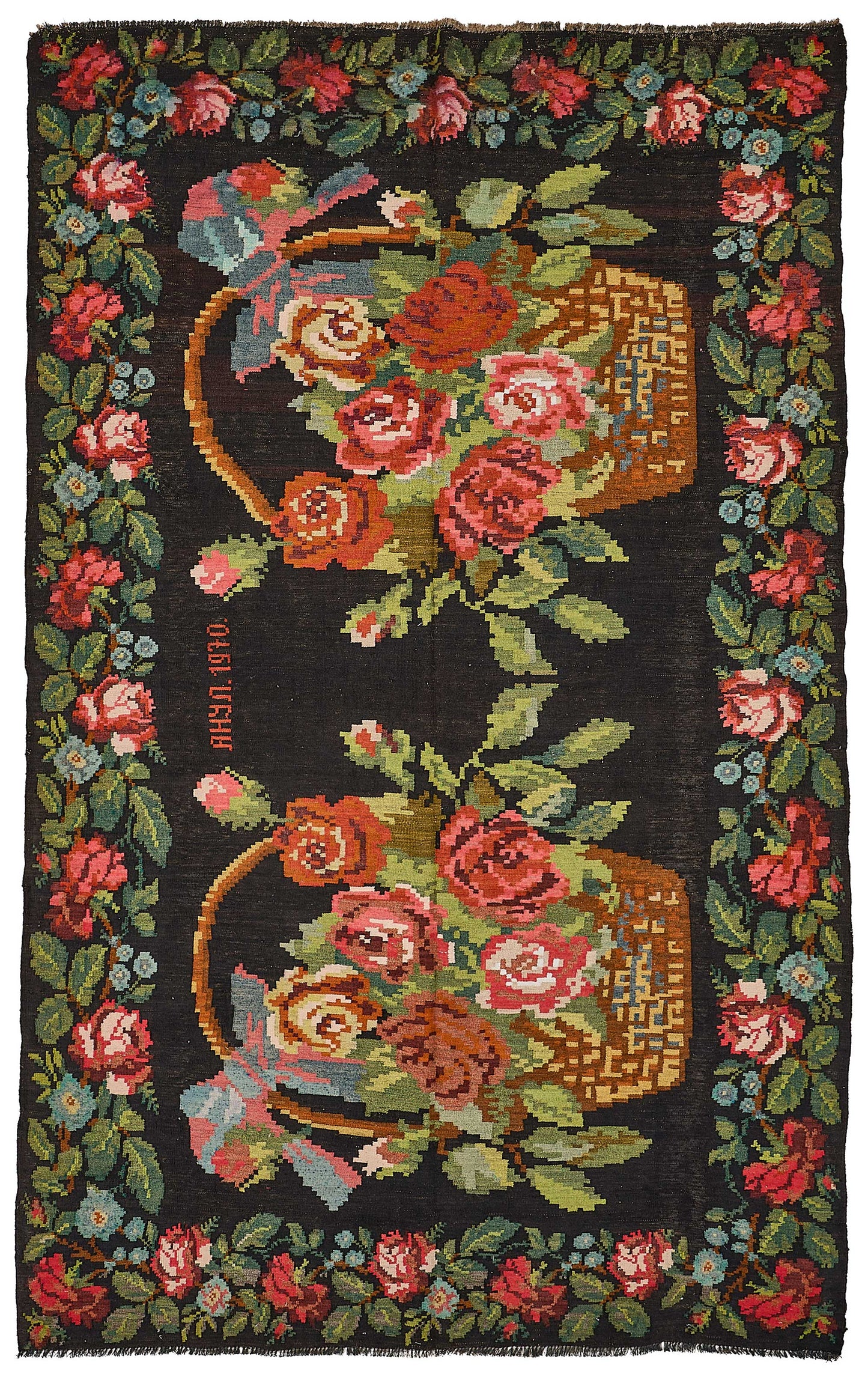 7x10 Black Vintage Moldovan Kilim Rug - 51311