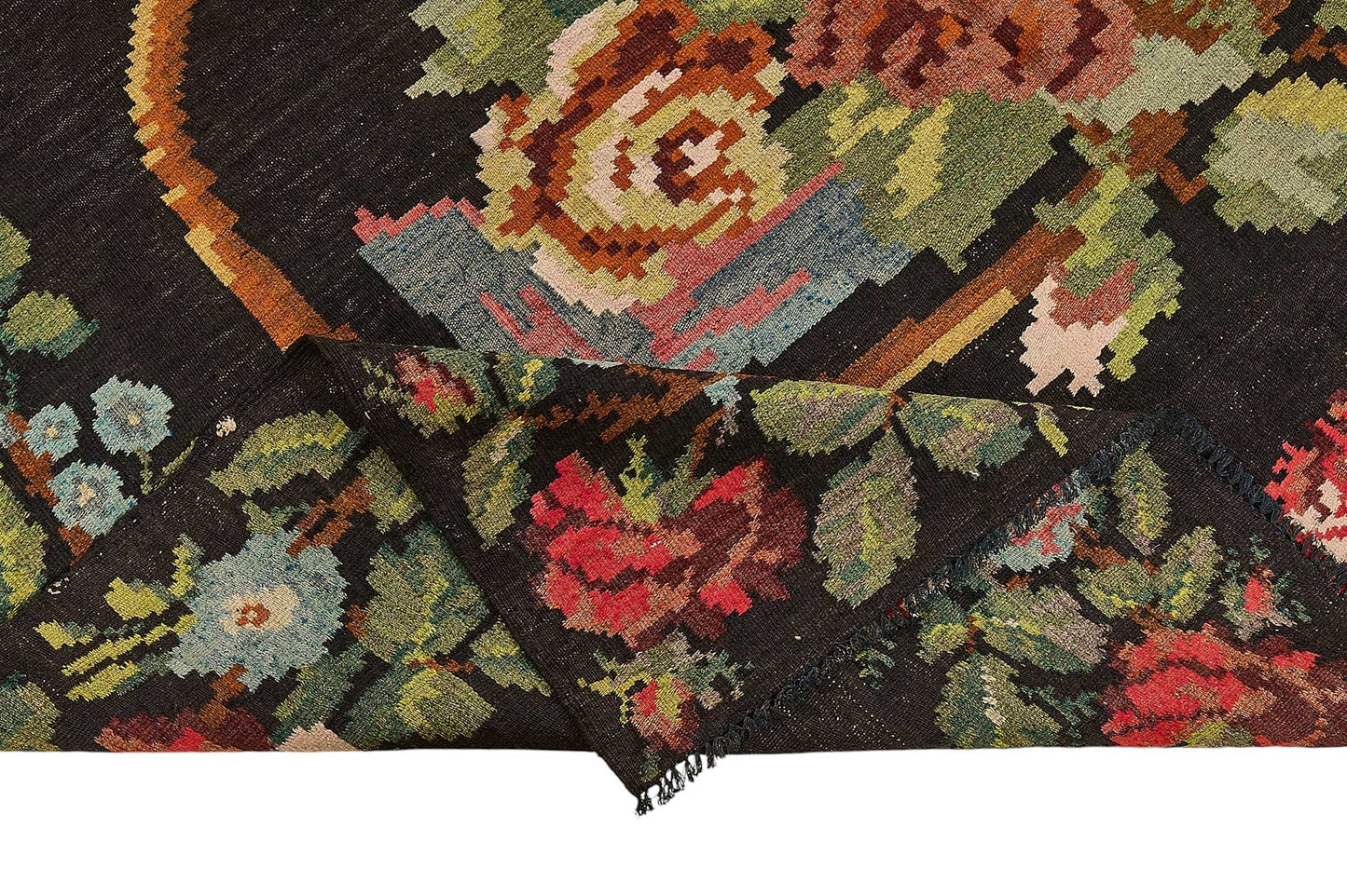 7x10 Black Vintage Moldovan Kilim Rug - 51311