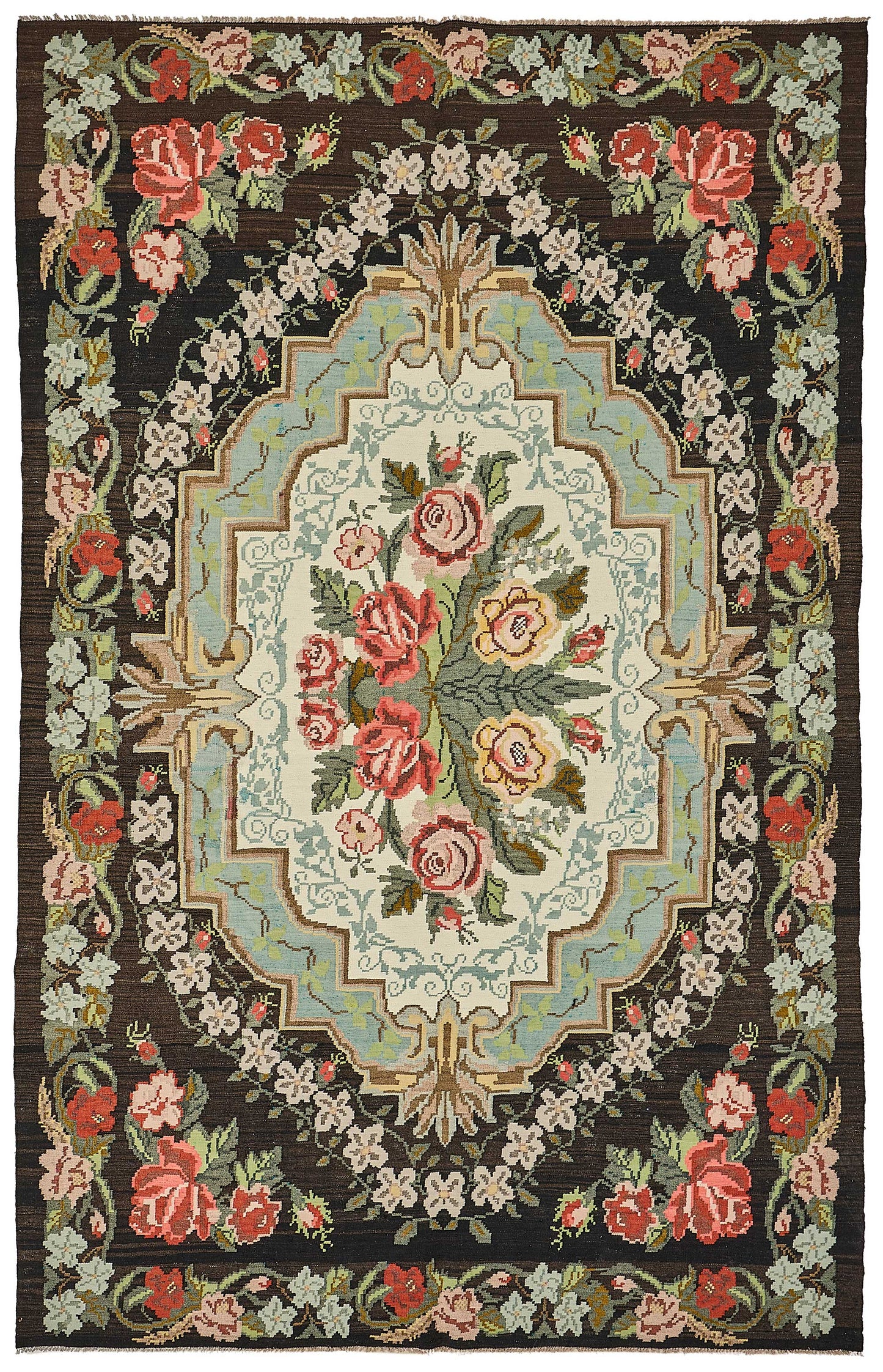 7x10 Black Vintage Moldovan Kilim Rug - 51322
