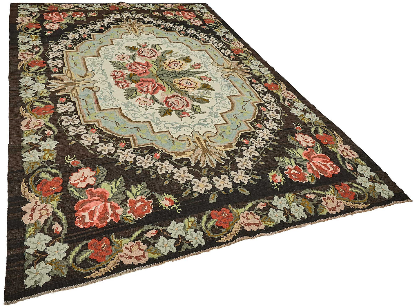 7x10 Black Vintage Moldovan Kilim Rug - 51322