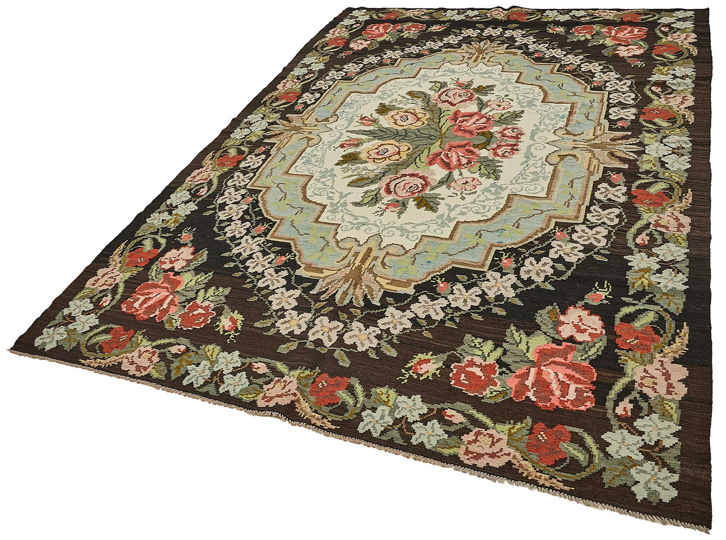 7x10 Black Vintage Moldovan Kilim Rug - 51322
