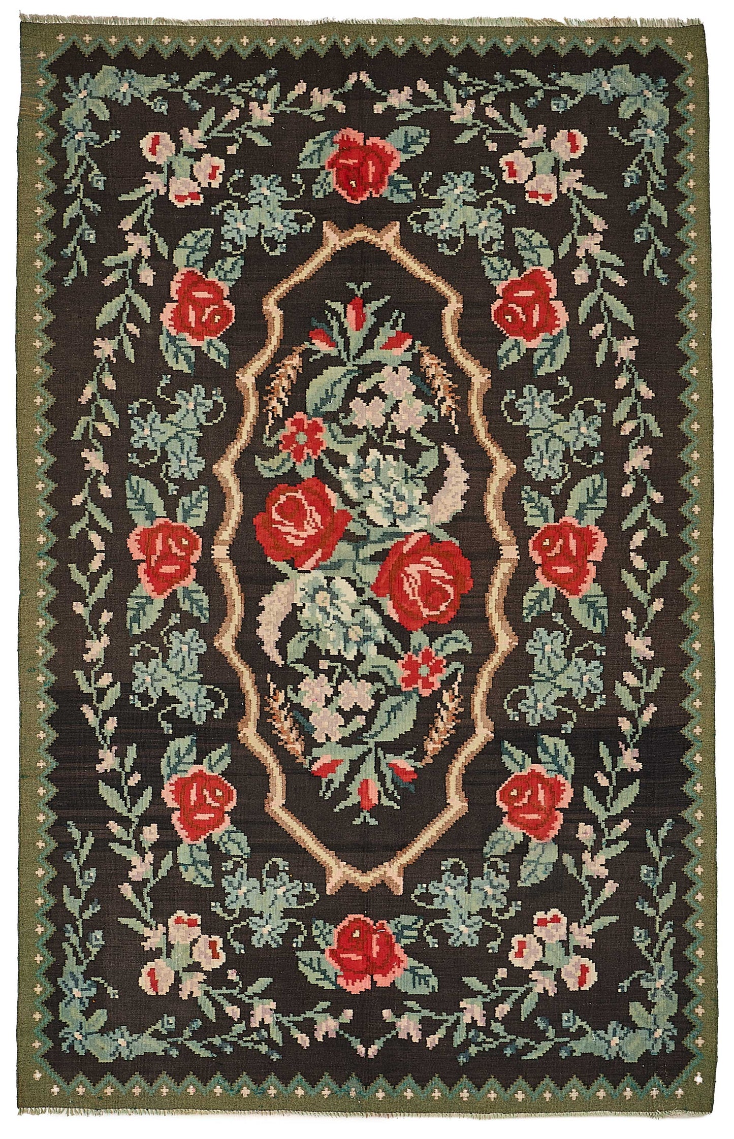 6x9 Black Vintage Moldovan Kilim Rug - 51325