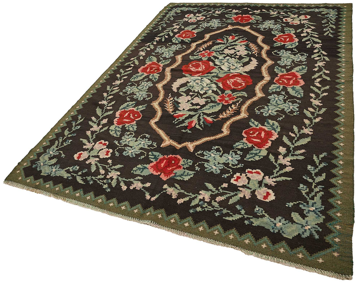 6x9 Black Vintage Moldovan Kilim Rug - 51325