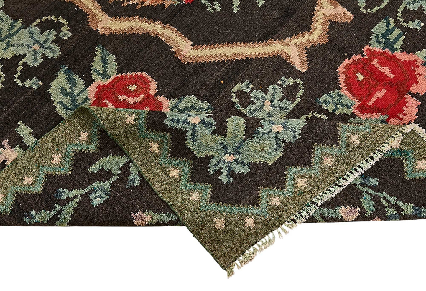 6x9 Black Vintage Moldovan Kilim Rug - 51325