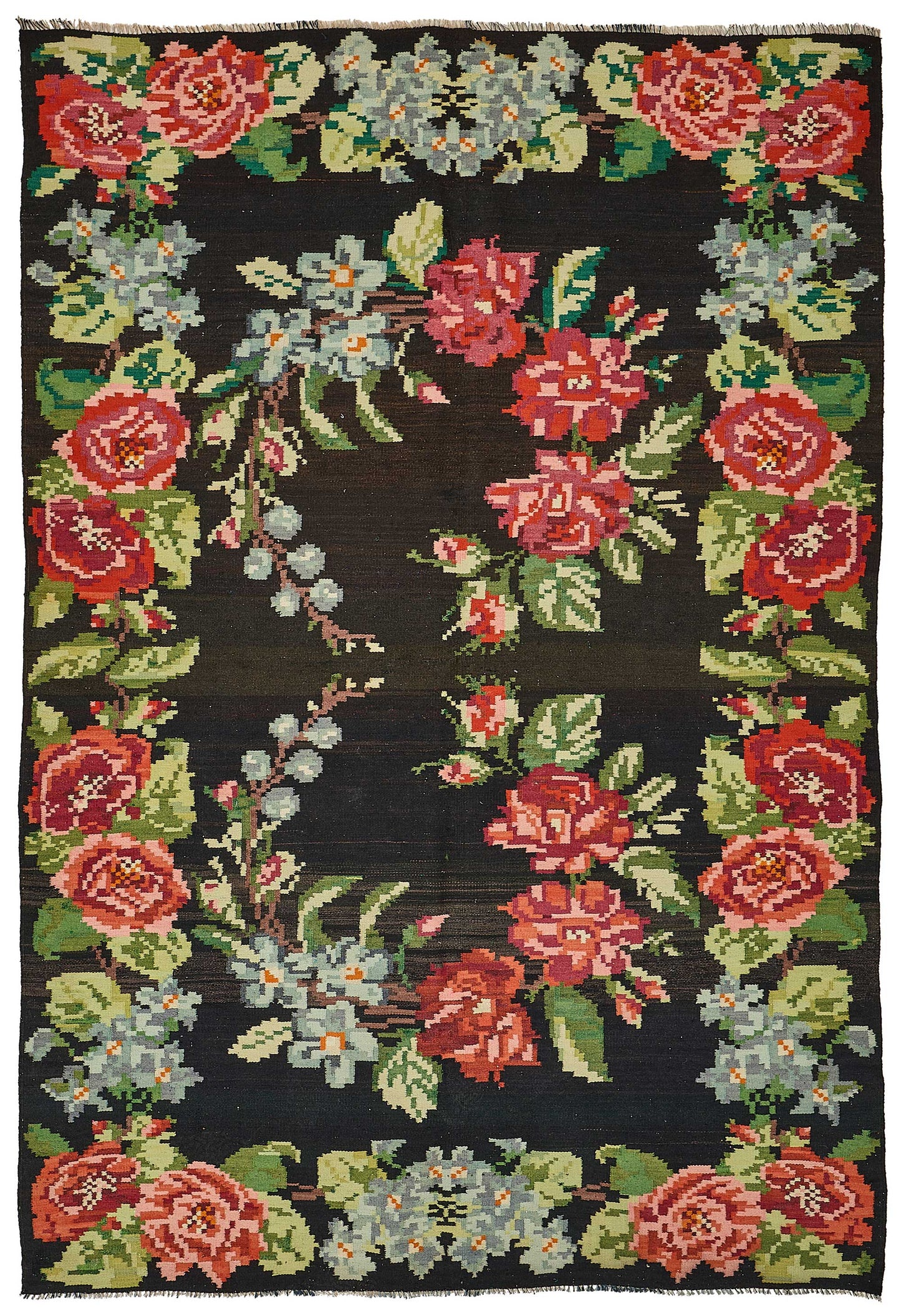 6x9 Black Vintage Moldovan Kilim Rug - 51327