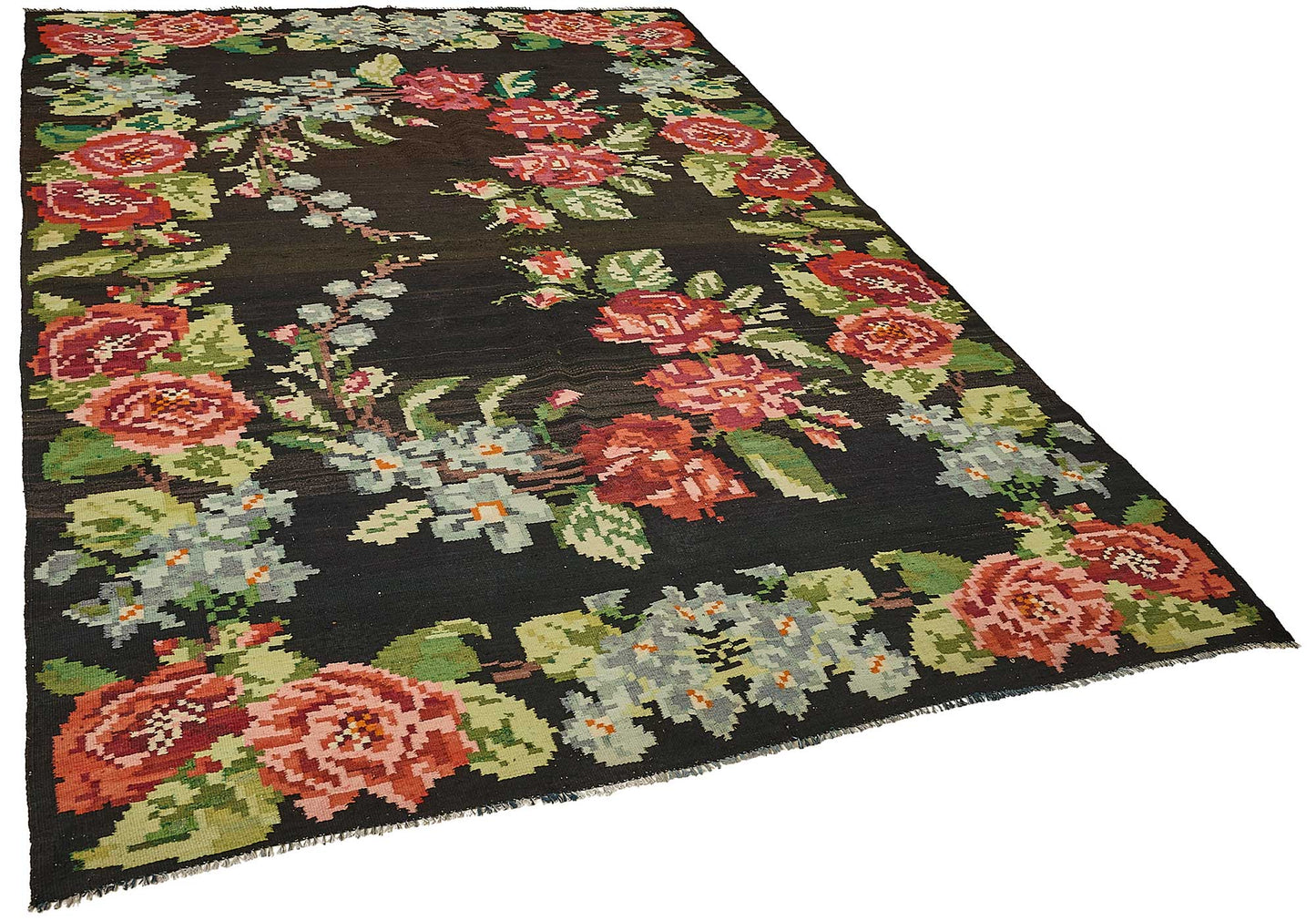 6x9 Black Vintage Moldovan Kilim Rug - 51327