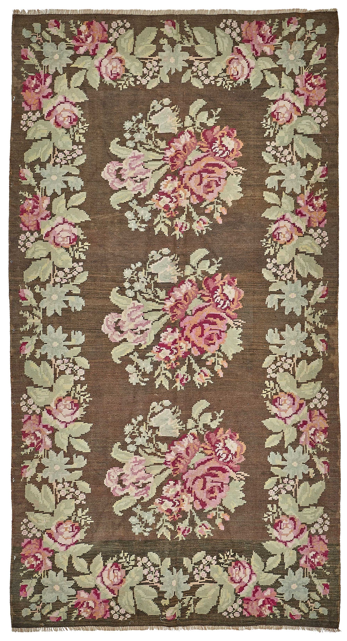 6x11 Brown Vintage Moldovan Kilim Rug - 51345