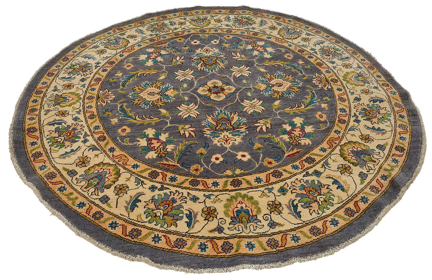 6x6 Beige Turkish Floral Oushak Rug - 51459