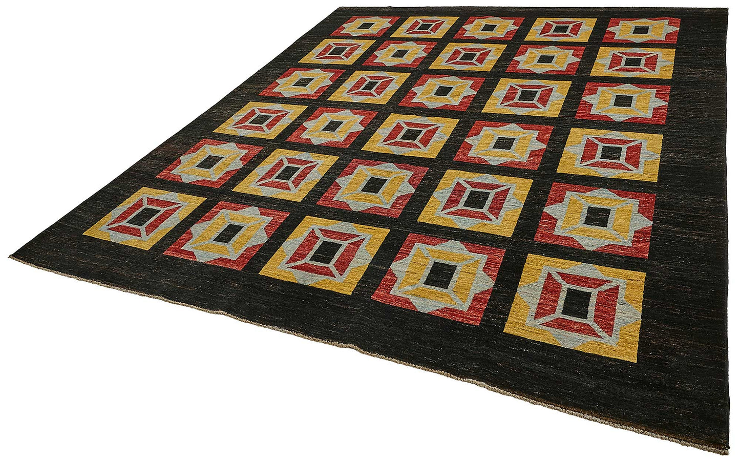 9x10 Black Handmade Geometric Oushak Rug - 51481