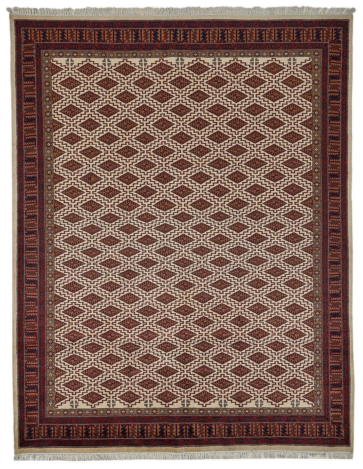 8x10 Beige Turkish Geometric Oushak Rug - 51495
