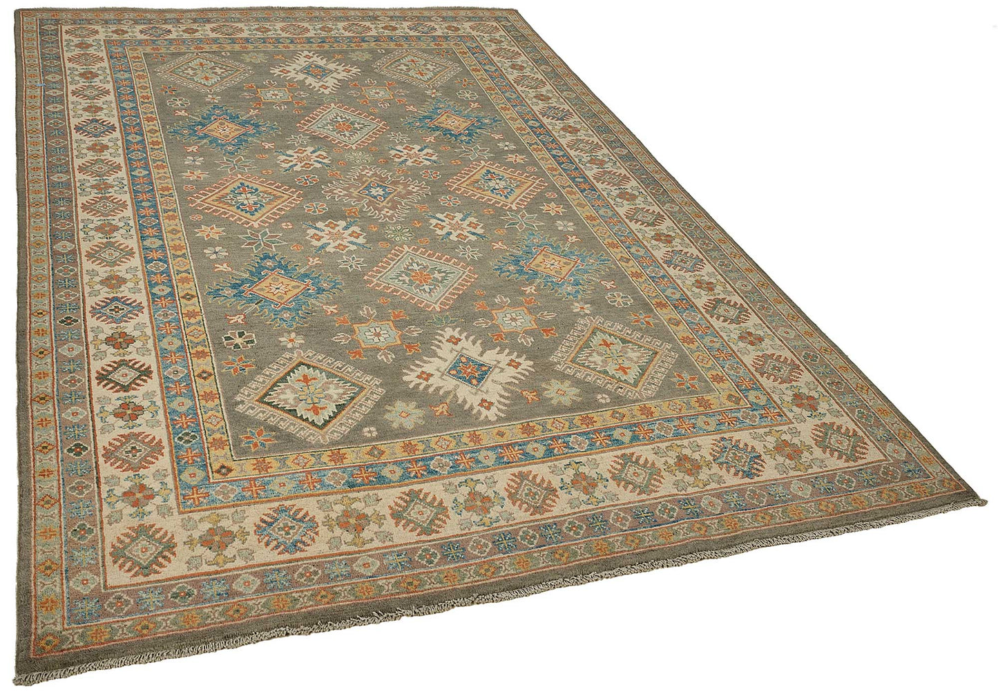 6x9 Beige Tribal Geometric Oushak Rug - 51512