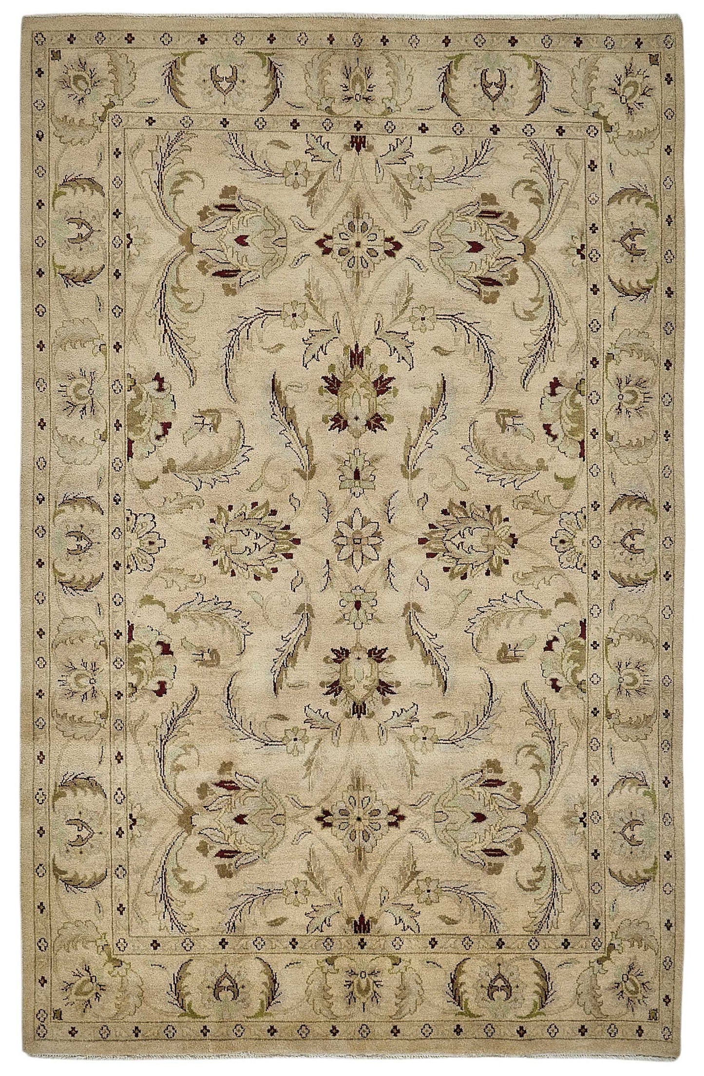 6x9 Beige Traditional Floral Oushak Rug - 51549