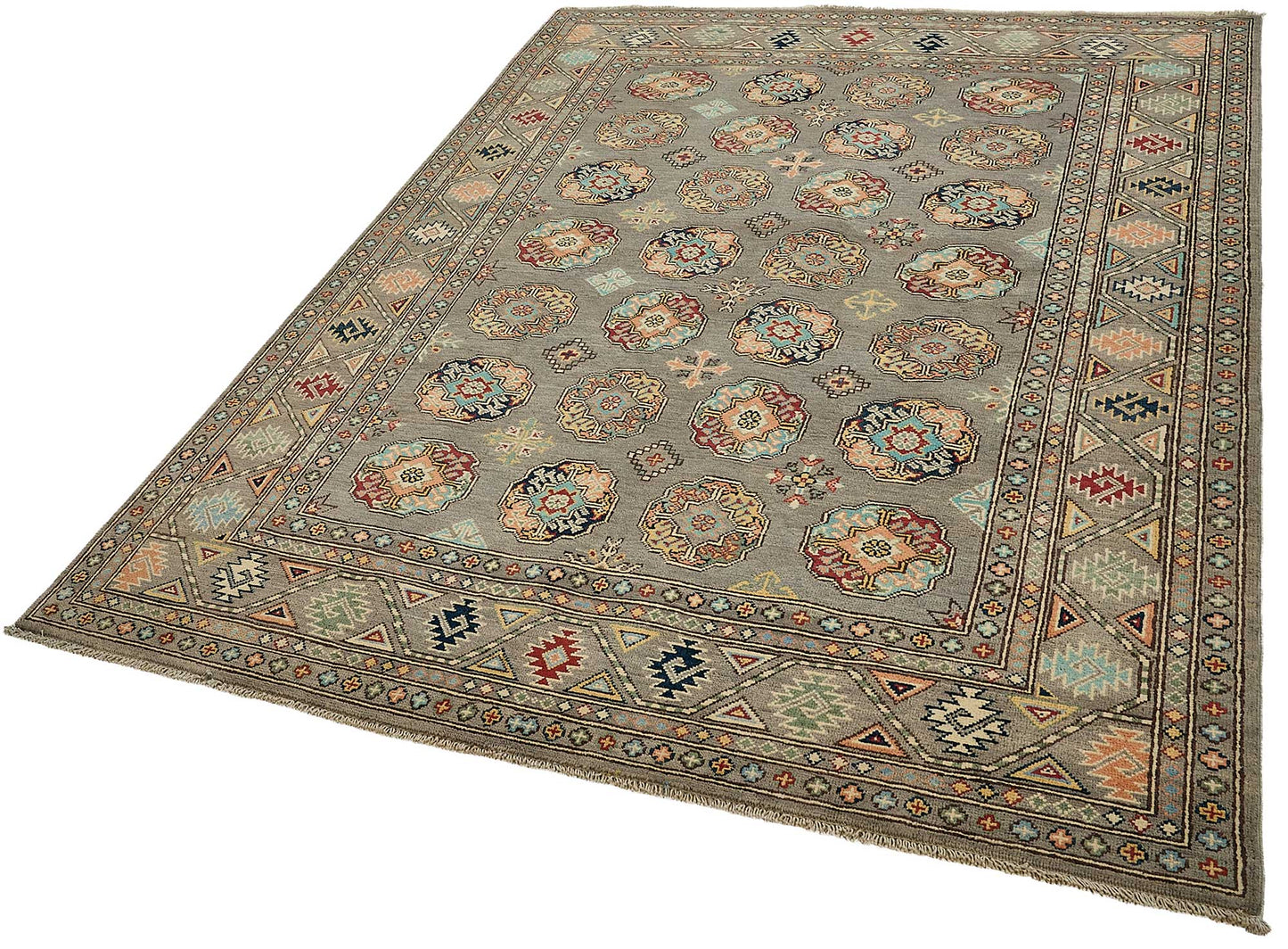 5x8 Grey Handmade Floral Oushak Rug - 51570