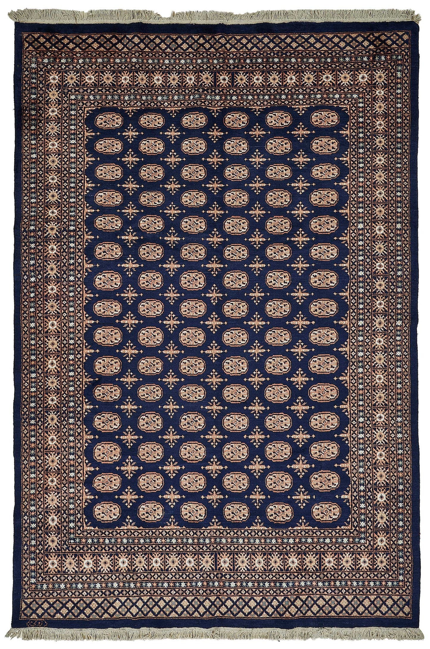 6x9 Blue Turkish Geometric Oushak Rug - 51575