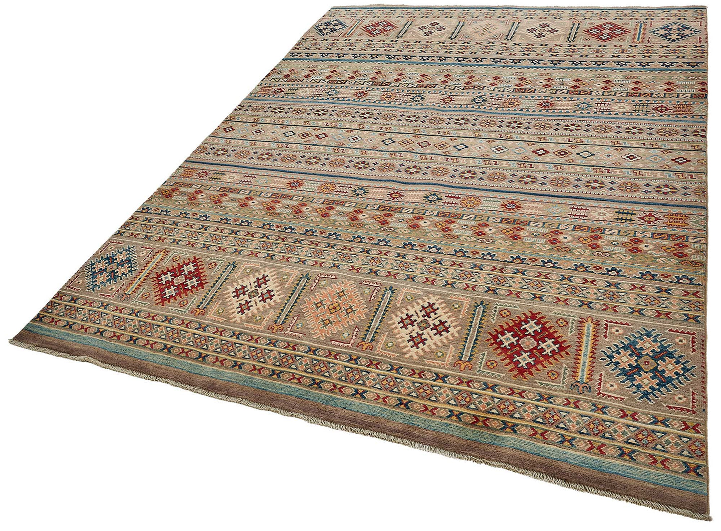 7x10 Beige Handmade Tribal Geometric Oushak Rug - 51589