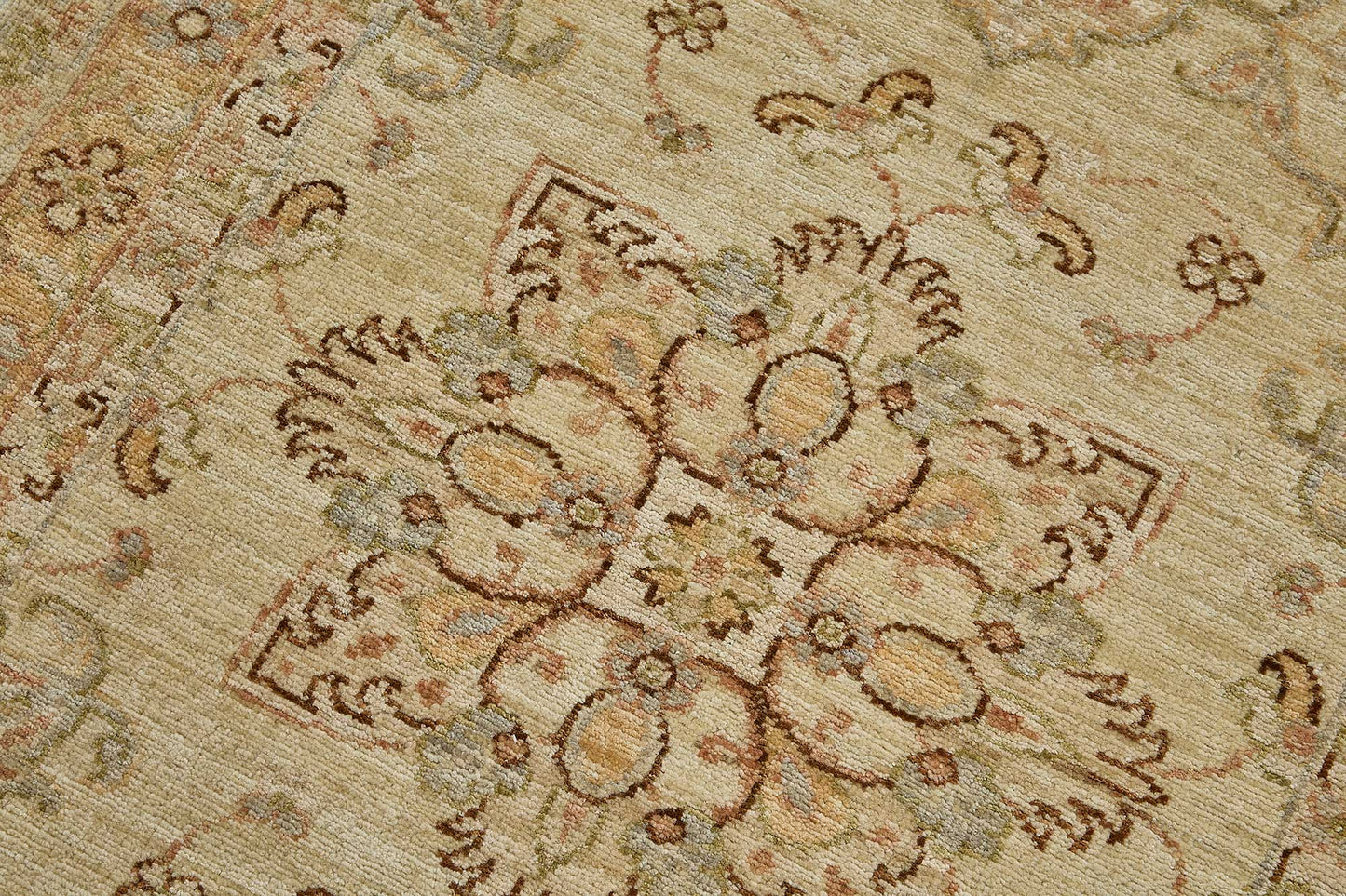 3x8 Beige Handmade Floral Medallion Oushak Rug - 51597