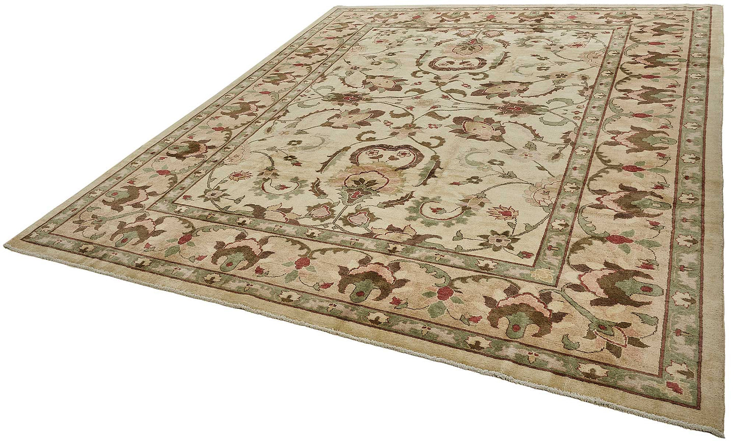 9x12 Beige Turkish Floral Medallion Oushak Rug - 51611