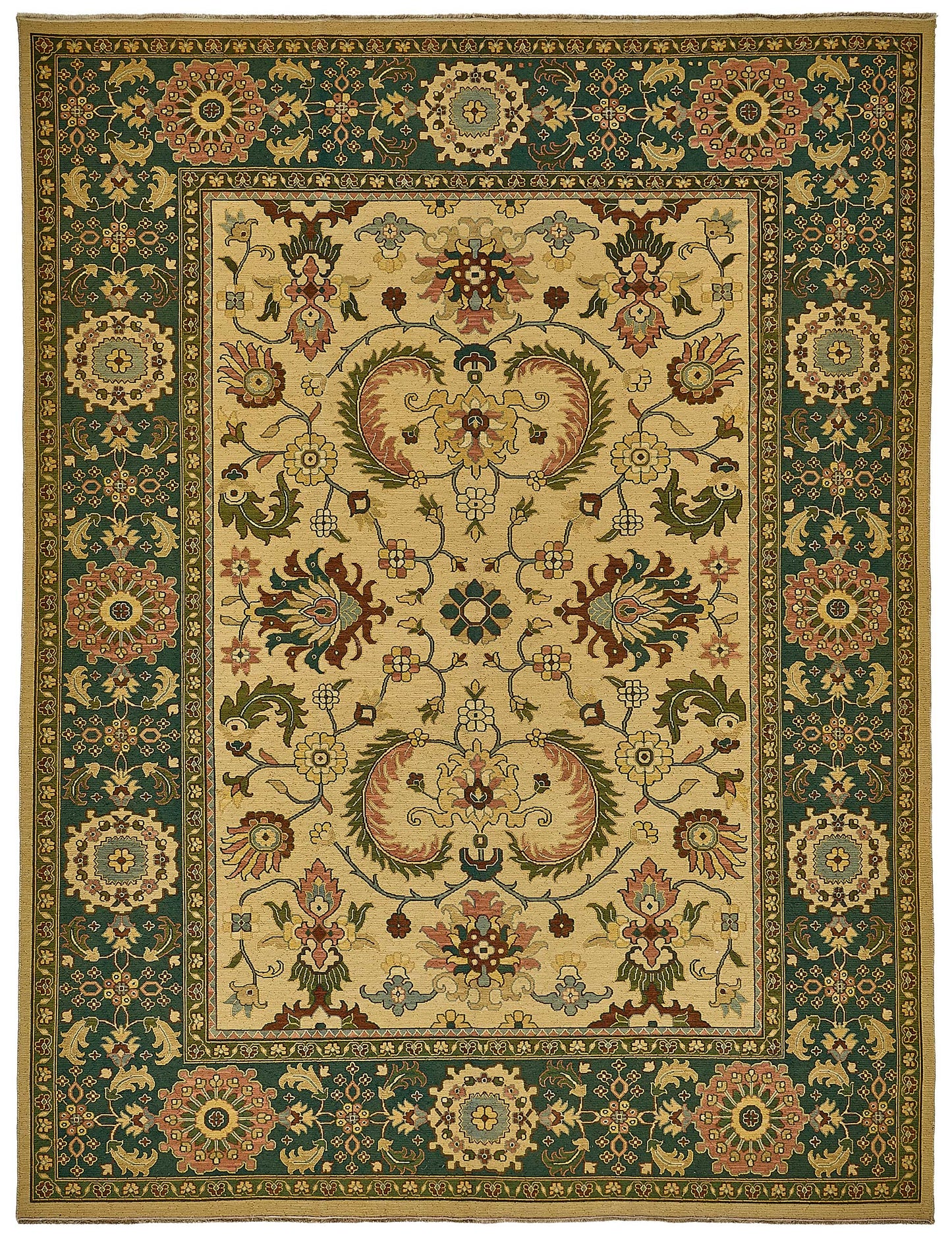 9x11 Beige Traditional Floral Medallion Oushak Rug - 51646