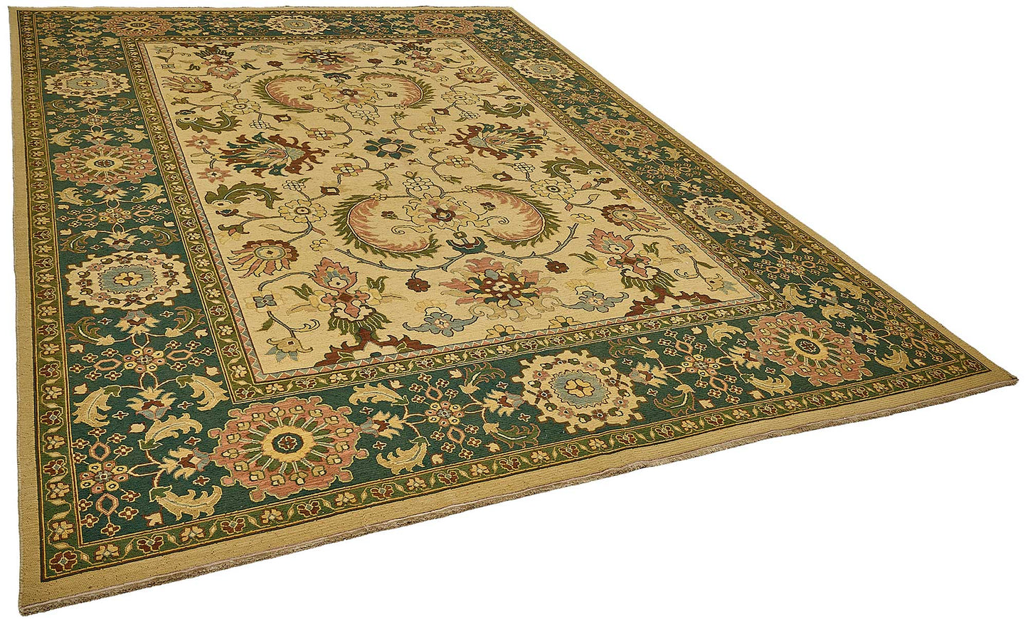 9x11 Beige Traditional Floral Medallion Oushak Rug - 51646