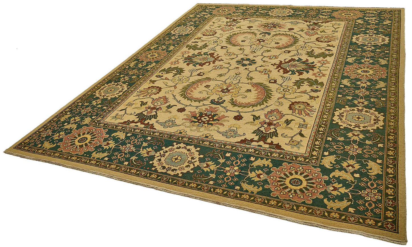 9x11 Beige Traditional Floral Medallion Oushak Rug - 51646