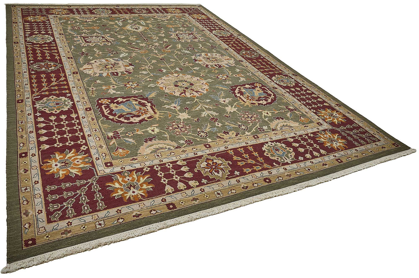 10x13 Green Traditional Floral Oushak Rug - 51657