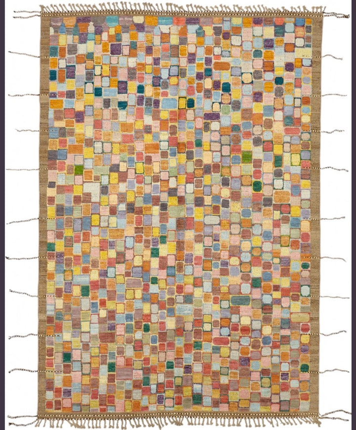 7x10 Unique Wool Kilim Rug – Multicolor Tribal Flatweave, Bohemian Carpet
