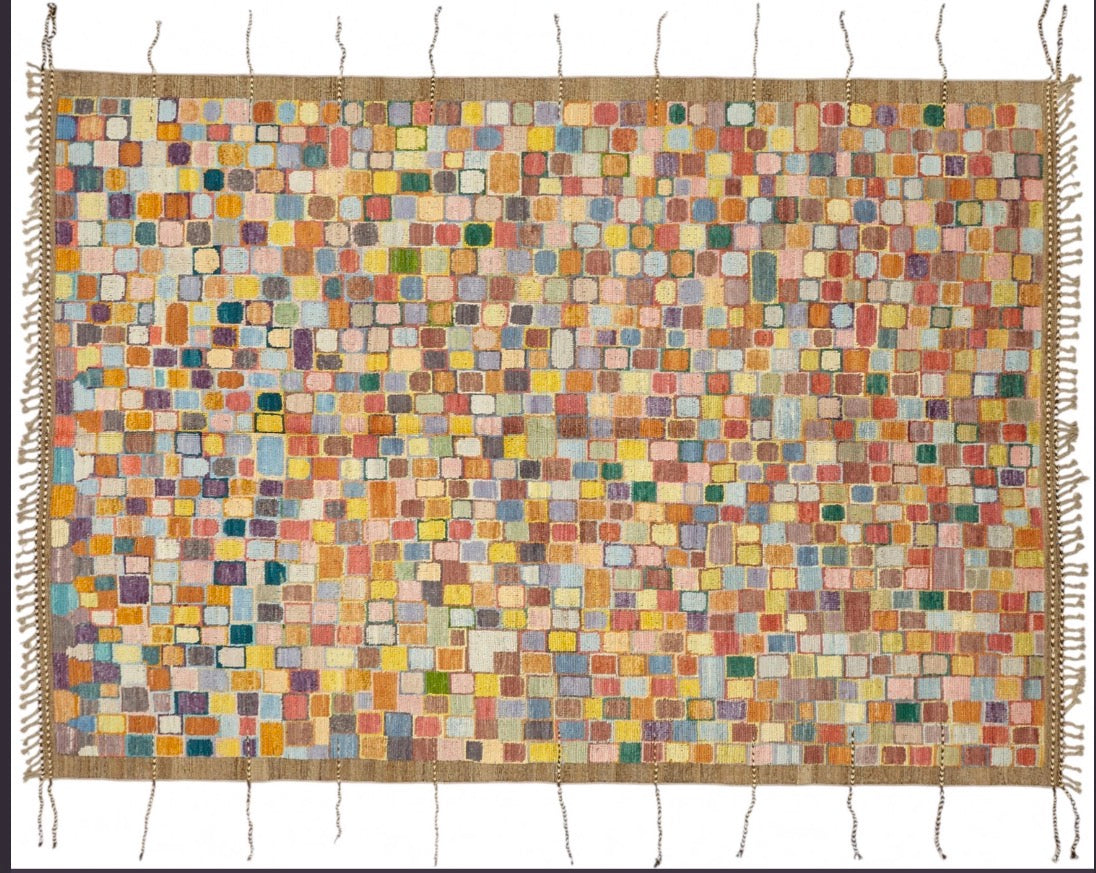 7x10 Unique Wool Kilim Rug – Multicolor Tribal Flatweave, Bohemian Carpet