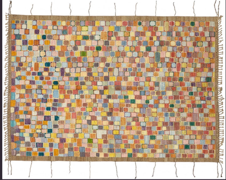 7x10 Unique Wool Kilim Rug – Multicolor Tribal Flatweave, Bohemian Carpet
