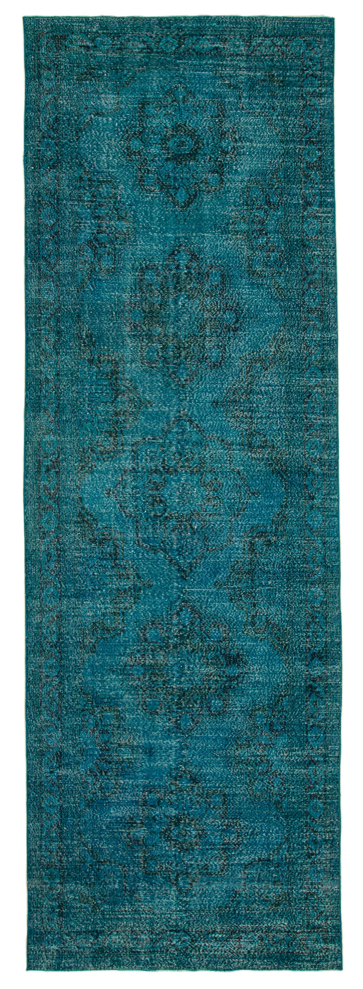4x14 Turquoise Turkish Over Dyed Runner Rug - 21740