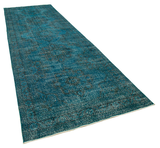 4x14 Turquoise Turkish Over Dyed Runner Rug - 21740